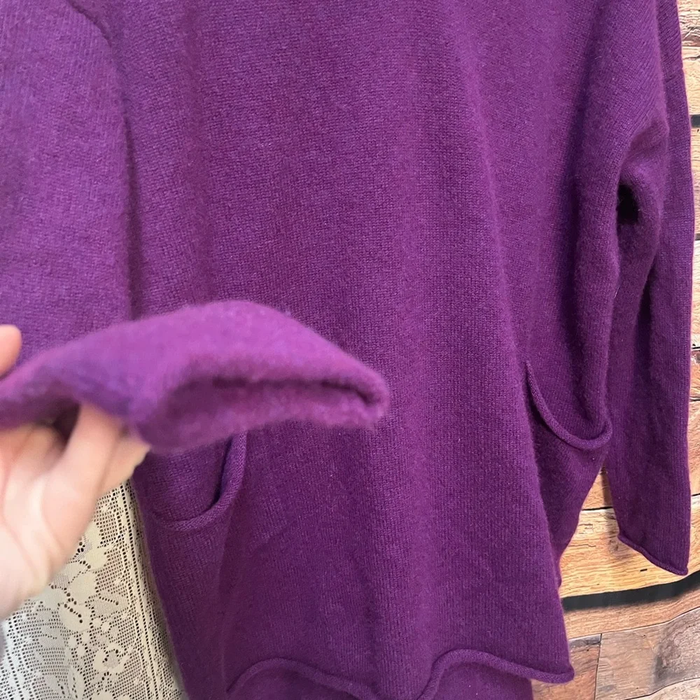 Eileen Fisher Deep Purple 100% Cashmere V-Neck Sweater with Pockets (104) - Picture 4 of 6
